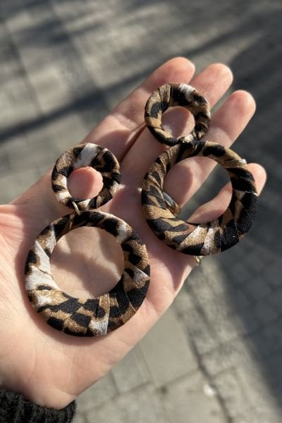 Kumaş Sargılı 2 Halka Leopar Küpe
