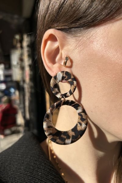 Kumaş Sargılı 2 Halka Leopar Küpe