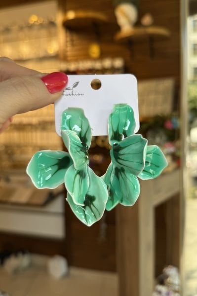Marka Model Desenli Çiçek Küpe Yeşil