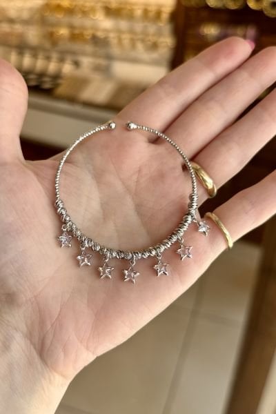 Sıra Yıldız Zirkon Taşlı Dorika Detay Bileklik Gümüş Renk