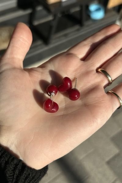 Arkası Toplu Bordo Kalp Küpe