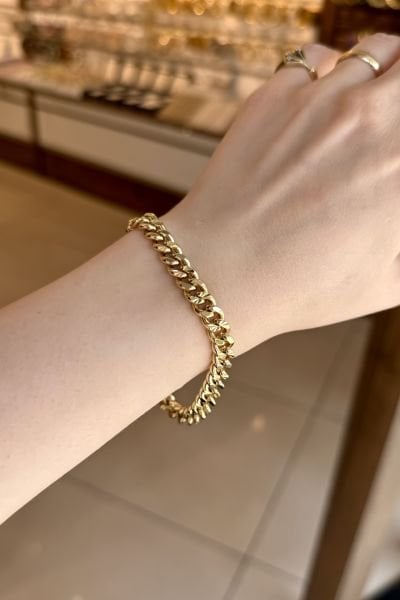 VIP Elmas Kesimli Örgü Zincir Bileklik 20 cm 14K