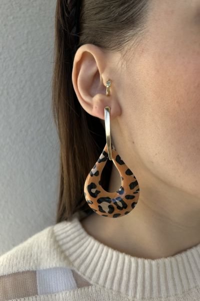 Sallantılı Damla Model Leopar Küpe