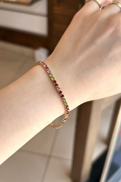VIP Renkli Zirkon Taşlı Su Yolu Bileklik 17 + 2 cm 14K