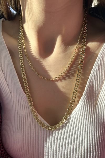 VIP Ortası Şeritli Zincir Kolye 60 cm 14K