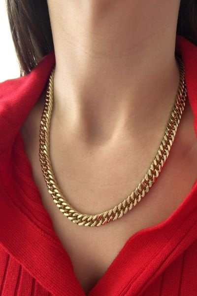 VIP Sık Örgü Ezme Zincir Kolye 50 cm 14K