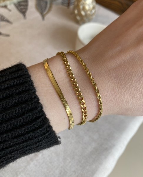 Burgu Zincir Detaylı 3'lü Çelik Bileklik 16 + 5 cm