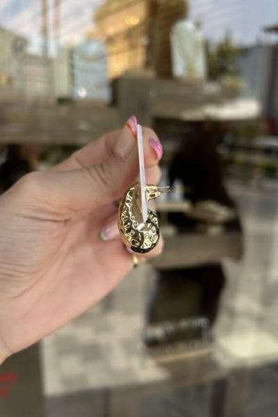 Ezme Detaylı Damla Küpe 14K