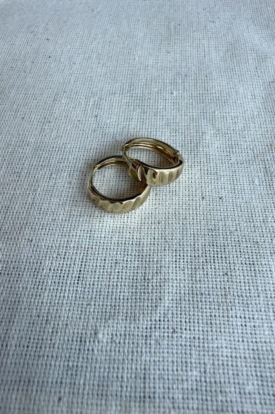 VIP Yatay Sıra Çizgili Halka Küpe 14K