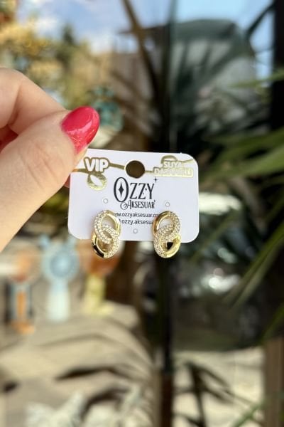 VIP Gömme Taşlı Sonsuzluk Model Halka Küpe 14K