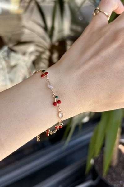 Damla Taş Detaylı Sıra Kiraz Bileklik