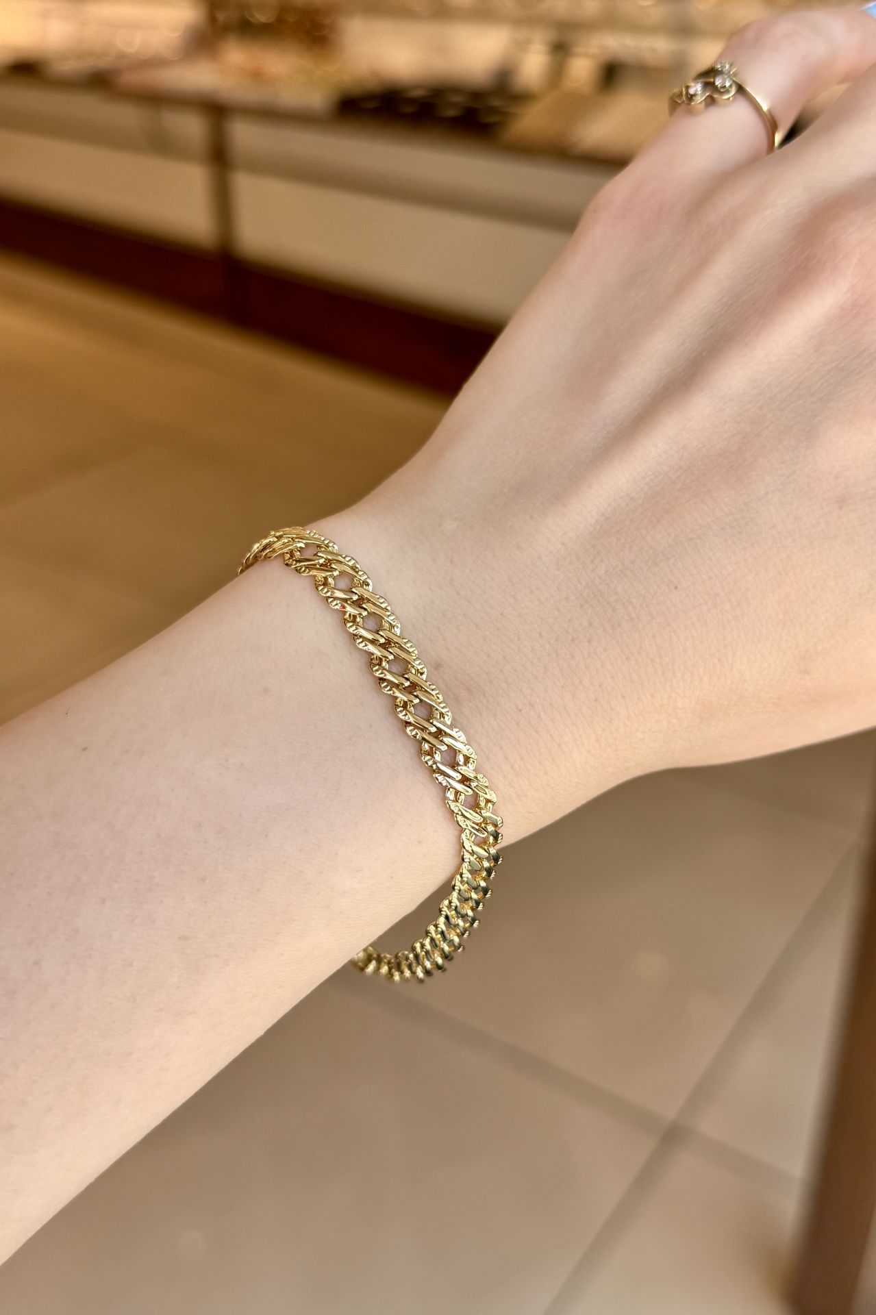 VIP Kenarları İşlemeli İç İçe Örgü Zincir Bileklik 19 cm 14K