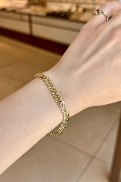 VIP Kenarları İşlemeli İç İçe Örgü Zincir Bileklik 19 cm 14K
