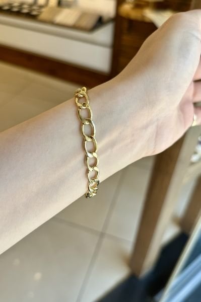 VIP Klipsleri Gömme Taş İşlemeli Zincir Bileklik 19cm 14K