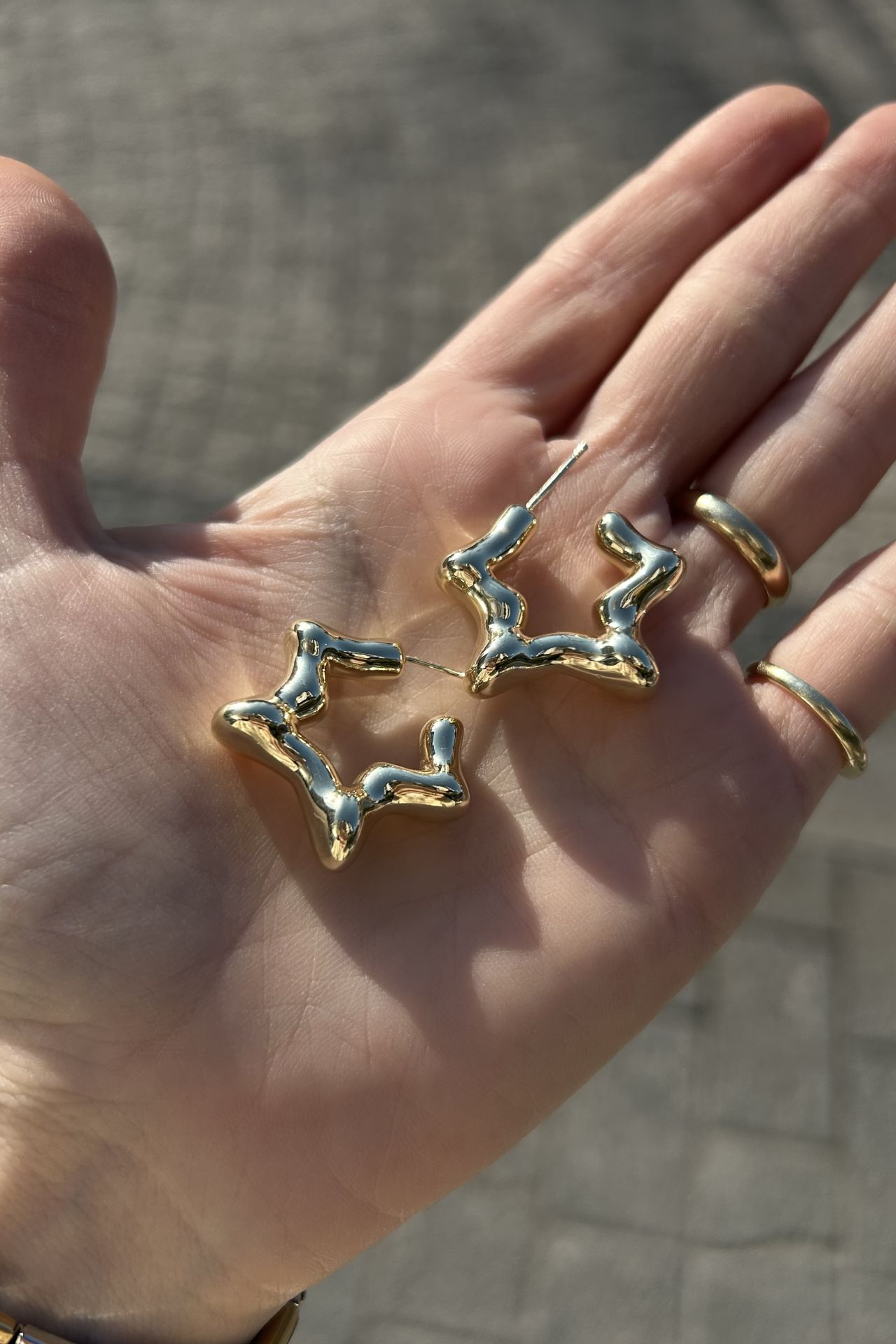 VIP Asimetrik Yıldız Model Küpe 14K