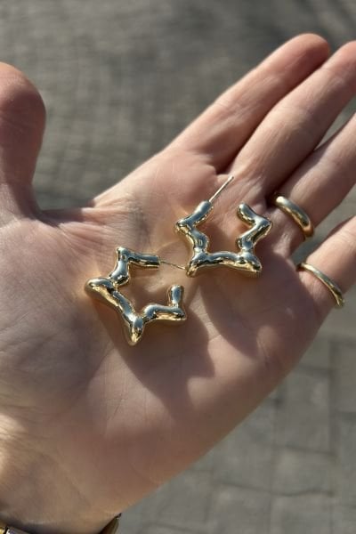 VIP Asimetrik Yıldız Model Küpe 14K