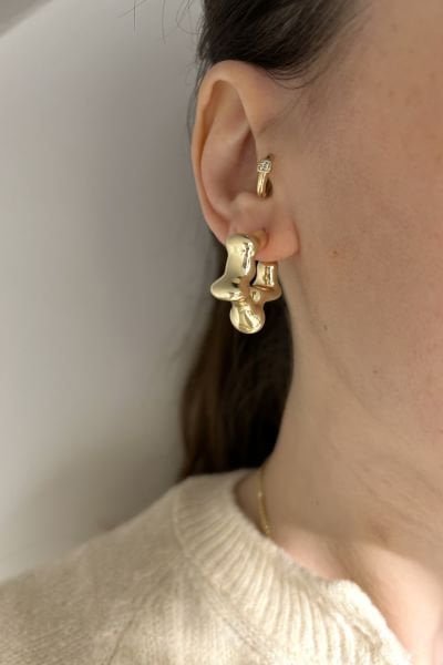 VIP Asimetrik Yıldız Model Küpe 14K
