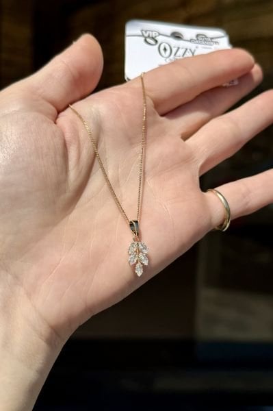 VIP Zirkon Taş Yapraklı Salkım Kolye 14K 45 cm