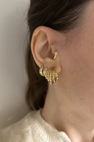 VIP 5 Sıralı Kafes Model Yarım Halka Küpe 14K