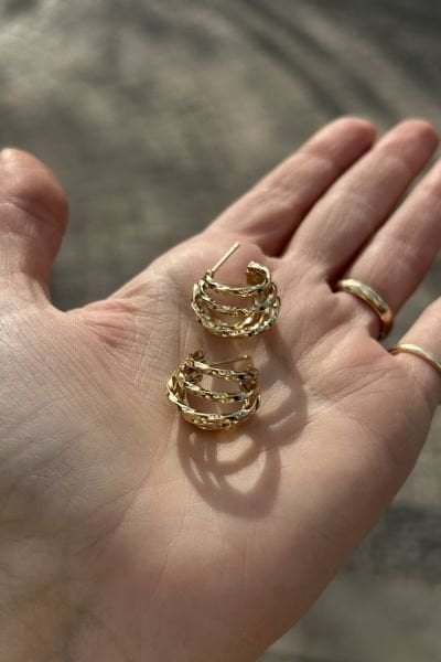 VIP 5 Sıralı Kafes Model Yarım Halka Küpe 14K
