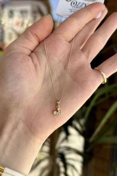 VIP 5 Gömme Taşlı Minimal Kalp Kolye 45 cm 14K