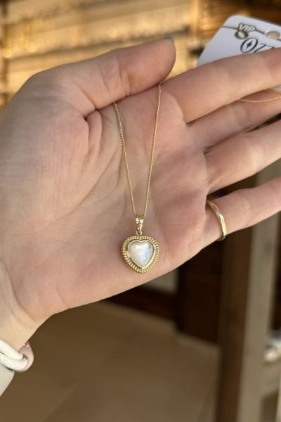 VIP Gerçek Sedefli Kalp Kolye 45cm 14K