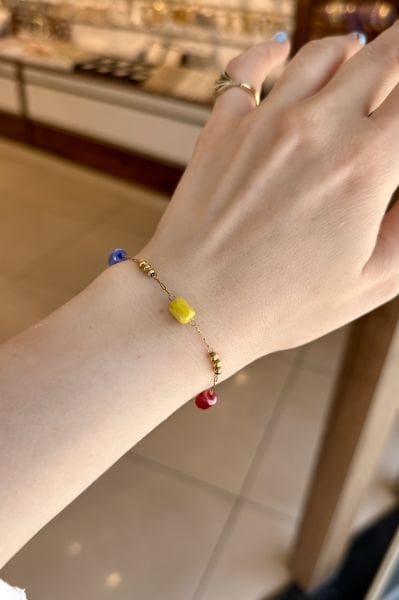Çok Renkli Kristal Boncuklıu Çelik Zincir Bileklik 17 + 3 cm