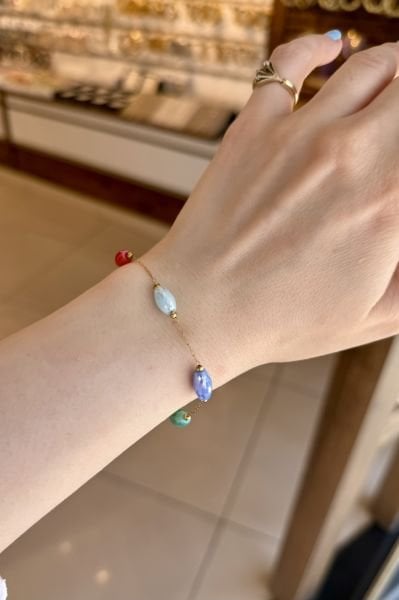 Çok Renkli Damla Kristal Boncuklıu Çelik Zincir Bileklik 17 + 3 cm