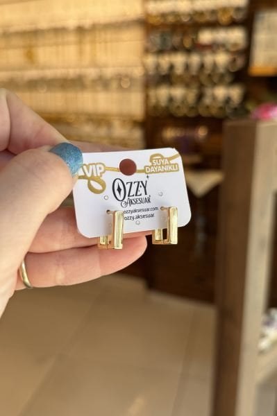 VIP Seri Dikdörtgen Halka Küpe 14K