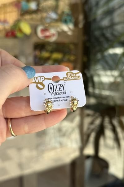 VIP Soft Renk Taş Detay Fiyonklu Güneş Halka Küpe 14K