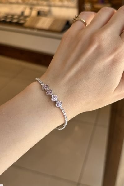 4 Sıra Pembe Taşlı Yonca Model Su Yolu Bileklik