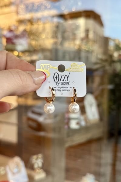 VIP Top İncili Halka Küpe 22K