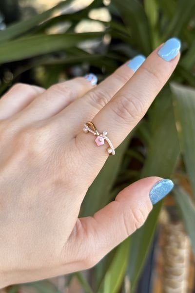 Pembe Mineli İncili  Ayarlanabilir Yüzük