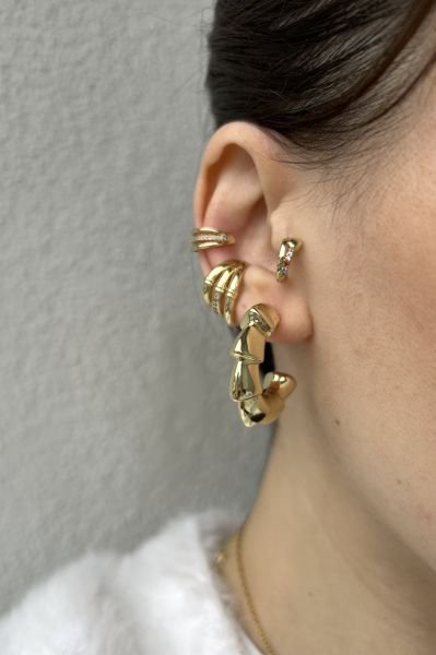 VIP Katlı Yarım Halka Küpe 14K