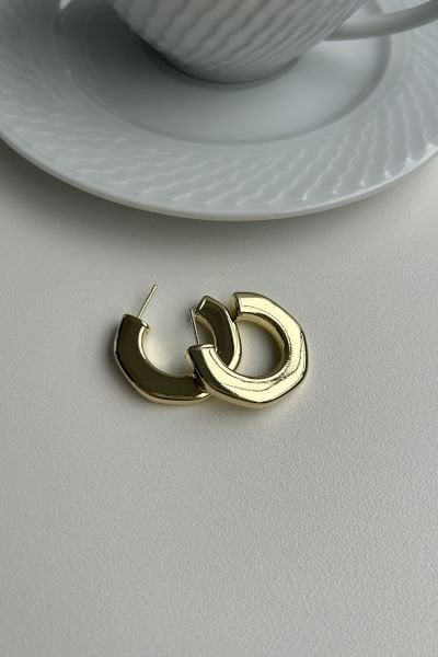 VIP Köşeli Ezme Model Yarım Halka Küpe 14K