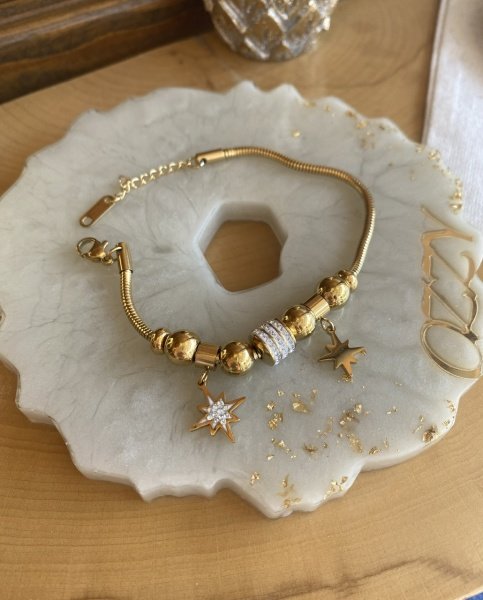 Çelik Taşlı Yıldızlı Pandora Model Charm Bileklik