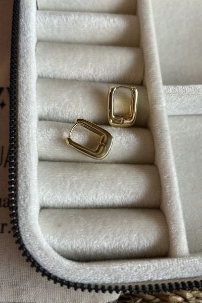 VIP Klipsli Dikdörtgen Halka Küpe 14K