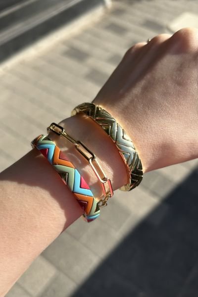 Zigzag Örgü Model Porselen Kaplama Lastikli Bileklik Earth