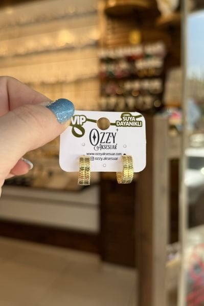 VIP Dalga Detaylı Geniş Halka Küpe 14K