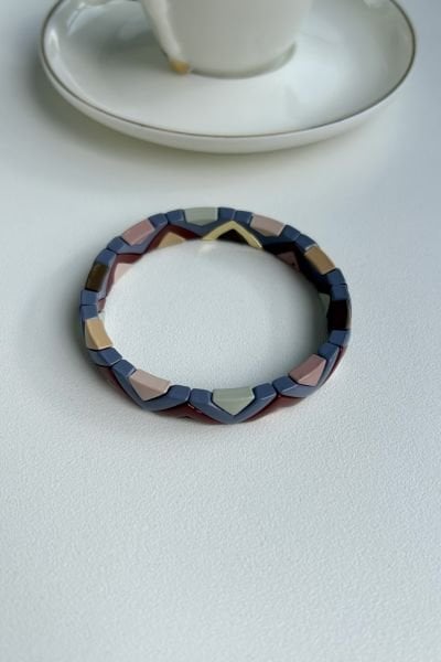 Zigzag Örgü Model Porselen Kaplama Lastikli Bileklik Brownie
