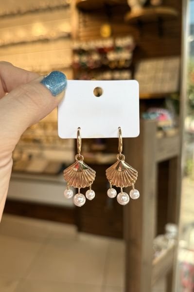 İnci Sallantı İstiridye Model Halka Küpe
