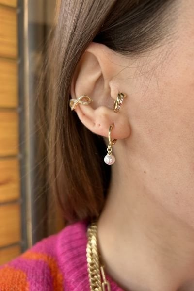 Küçük Top İncili Halka Küpe 14K