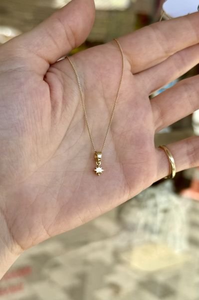 VIP Minimal Kuzey Yıldız Uçlu Kolye 45 cm 14K