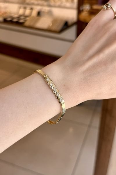 VIP Ortası Taşlı Örgü Model Bileklik 18 cm 14K