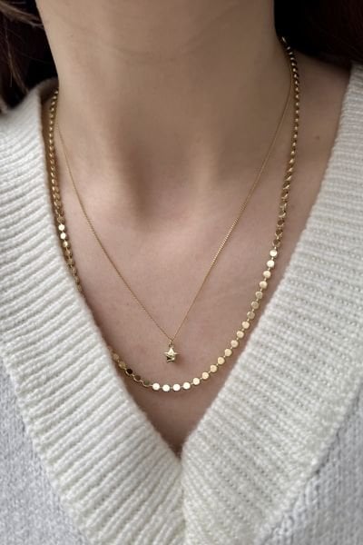 VIP Minimal Yıldız Uçlu Kolye 45cm 14K