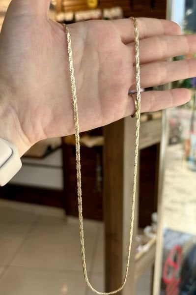 VIP Yassı Örgü Zincir Kolye 60 cm 14K