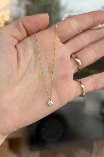 VIP Gömme Taşlı Minimal Kalp Kolye 45 cm 14K