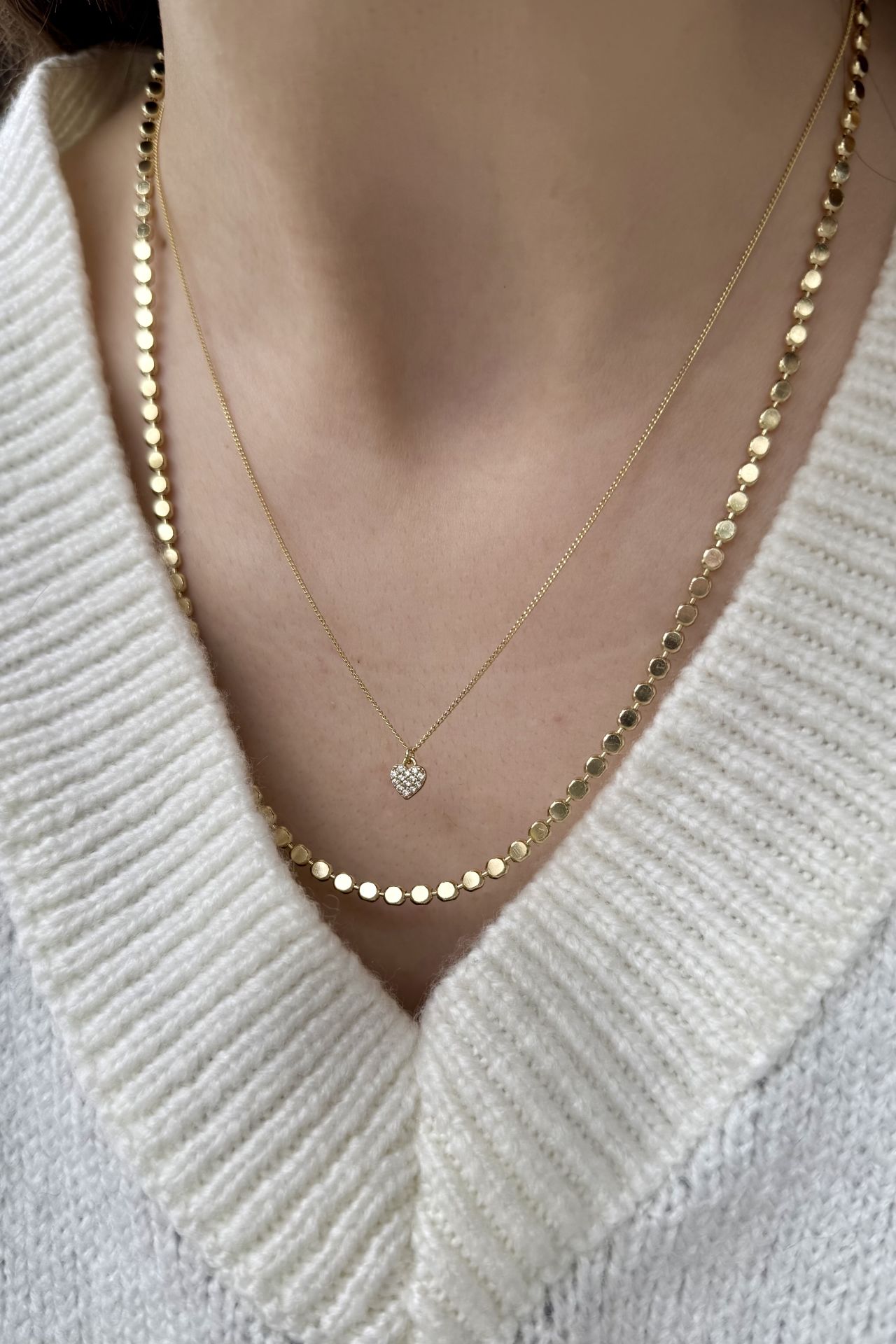 VIP Gömme Taşlı Minimal Kalp Kolye 45 cm 14K