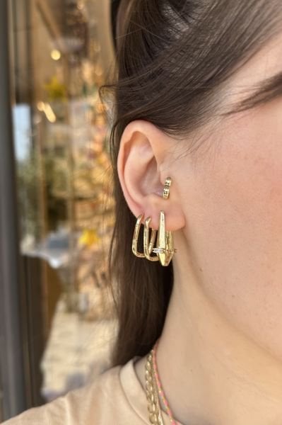 VIP Şerit Kemer Detaylı Oval Halka Küpe 14K