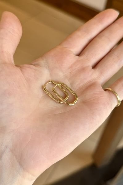 VIP Şerit Kemer Detaylı Oval Halka Küpe 14K